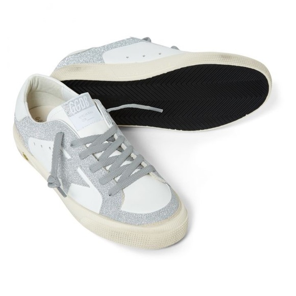 GOLDEN GOOSE May Superstar Silver Glitter Leather Sneakers BRAND NEW - Picture 12 of 15
